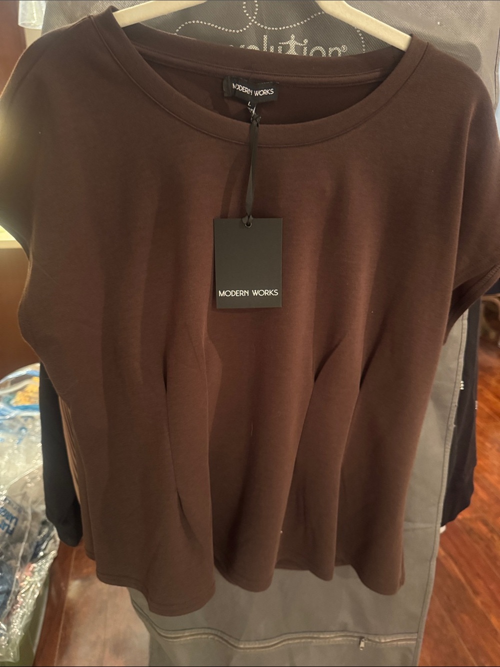 Modern Works Brown Short-Sleeve Pleated Tee